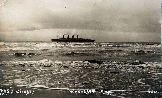 R.M.S. Lusitania as she enters the River Mersey bound for Liverpool (1908)